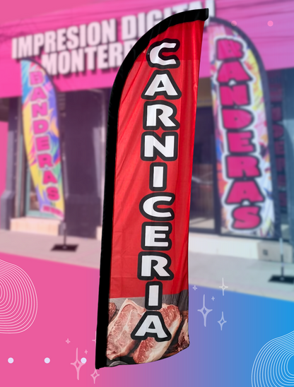 Bandera Publicitaria Carniceria en Sublimación 300 cm x 75 cm