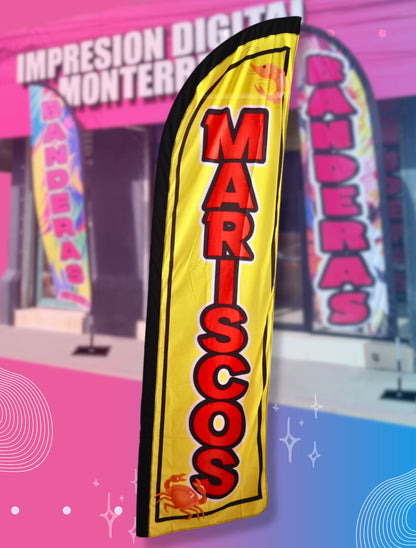 Bandera Publicitaria Mariscos en Sublimación 300 cm x 75 cm