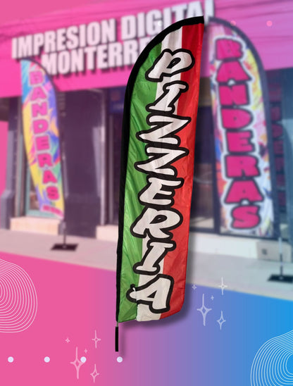 Bandera Publicitaria Pizzeria en Sublimación 300 cm x 75 cm